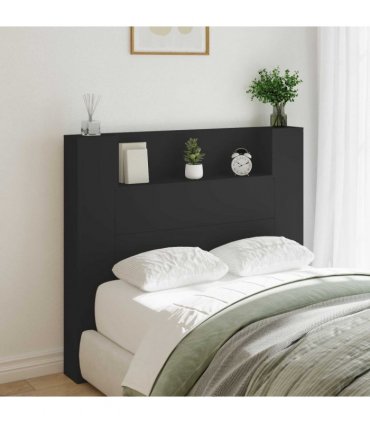 vidaXL Headboard with Storage and LED Black Engineered Wood — Size: 120 cm