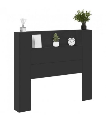 vidaXL Headboard with Storage and LED Black Engineered Wood — Size: 120 cm