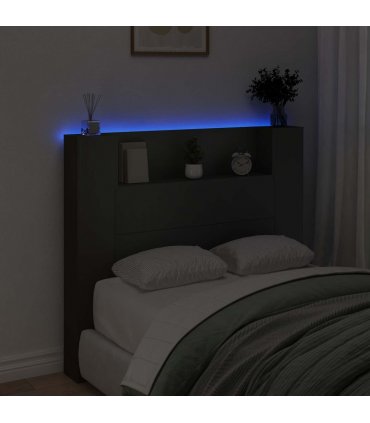 vidaXL Headboard with Storage and LED Black Engineered Wood — Size: 120 cm