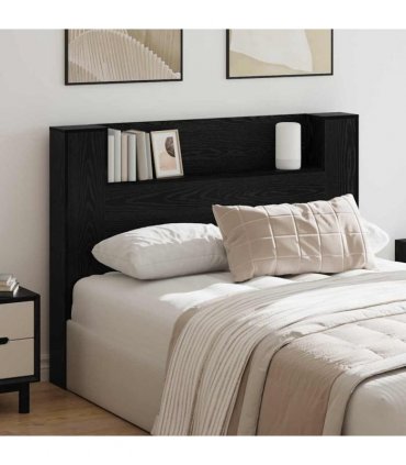 vidaXL Headboard with Storage and LED Black Oak Engineered Wood — Size: 140 cm