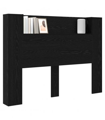 vidaXL Headboard with Storage and LED Black Oak Engineered Wood — Size: 140 cm