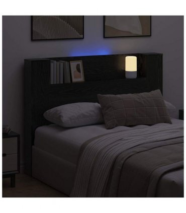 vidaXL Headboard with Storage and LED Black Oak Engineered Wood — Size: 140 cm