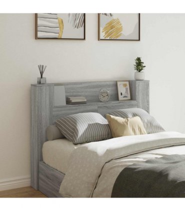 vidaXL Headboard with Storage and LED Grey Sonoma Engineered Wood — Size: 140 cm