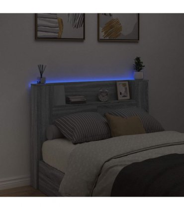 vidaXL Headboard with Storage and LED Grey Sonoma Engineered Wood — Size: 140 cm