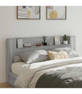 vidaXL Headboard with Storage and LED Grey Sonoma Engineered Wood — Size: 200 cm