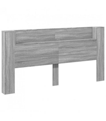vidaXL Headboard with Storage and LED Grey Sonoma Engineered Wood — Size: 200 cm