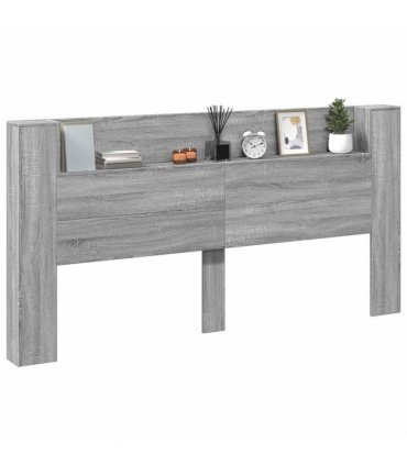 vidaXL Headboard with Storage and LED Grey Sonoma Engineered Wood — Size: 200 cm