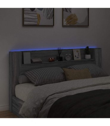 vidaXL Headboard with Storage and LED Grey Sonoma Engineered Wood — Size: 200 cm