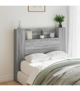 vidaXL Headboard with Storage and LED Grey Sonoma Engineered Wood — Size: 120 cm