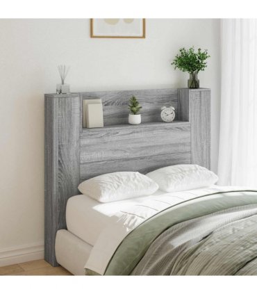 vidaXL Headboard with Storage and LED Grey Sonoma Engineered Wood — Size: 120 cm