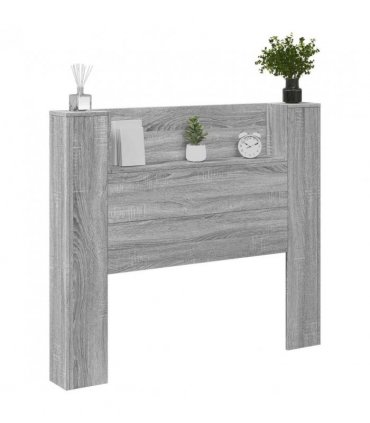 vidaXL Headboard with Storage and LED Grey Sonoma Engineered Wood — Size: 120 cm