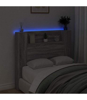 vidaXL Headboard with Storage and LED Grey Sonoma Engineered Wood — Size: 120 cm