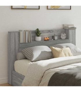 vidaXL Headboard with Storage and LED Grey Sonoma Engineered Wood — Size: 160 cm