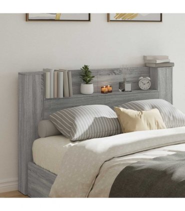 vidaXL Headboard with Storage and LED Grey Sonoma Engineered Wood — Size: 160 cm