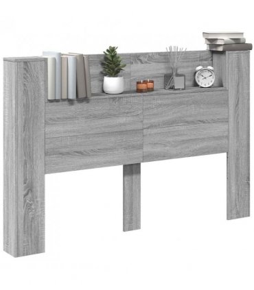 vidaXL Headboard with Storage and LED Grey Sonoma Engineered Wood — Size: 160 cm