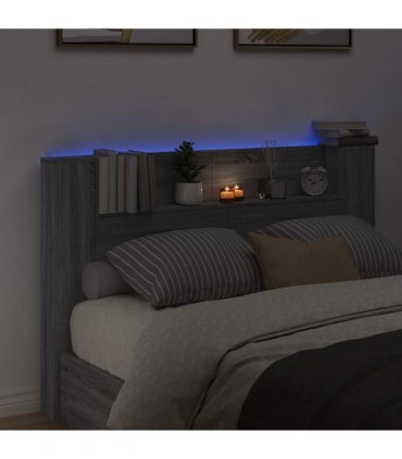 vidaXL Headboard with Storage and LED Grey Sonoma Engineered Wood — Size: 160 cm