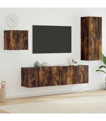 vidaXL 4 Piece TV Wall Units Smoked Oak Engineered Wood