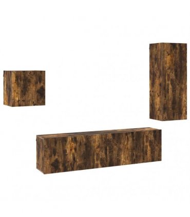 vidaXL 4 Piece TV Wall Units Smoked Oak Engineered Wood