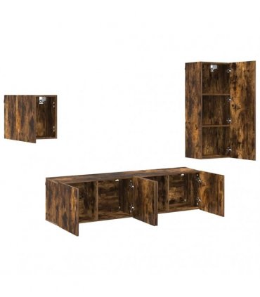 vidaXL 4 Piece TV Wall Units Smoked Oak Engineered Wood