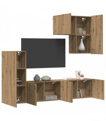 vidaXL TV Wall Unit Wall-mounted 5 pcs Artisan Oak Engineered Wood