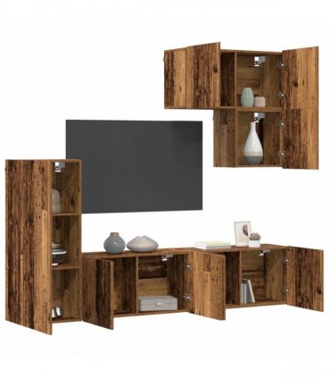 vidaXL TV Wall Unit Wall-mounted 5 pcs Old Wood Engineered Wood