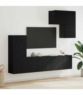 vidaXL TV Wall Unit Wall-mounted 5 pcs Black Oak Engineered Wood