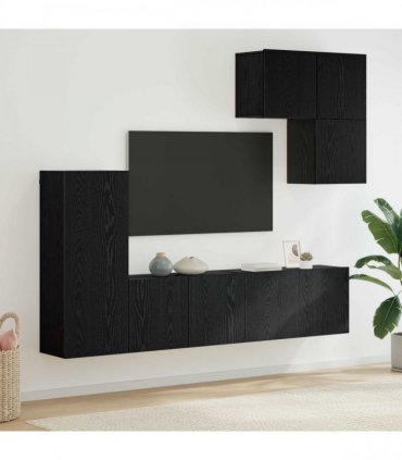 vidaXL TV Wall Unit Wall-mounted 5 pcs Black Oak Engineered Wood
