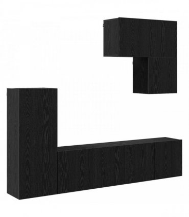 vidaXL TV Wall Unit Wall-mounted 5 pcs Black Oak Engineered Wood