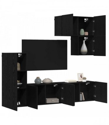 vidaXL TV Wall Unit Wall-mounted 5 pcs Black Oak Engineered Wood