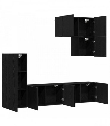 vidaXL TV Wall Unit Wall-mounted 5 pcs Black Oak Engineered Wood
