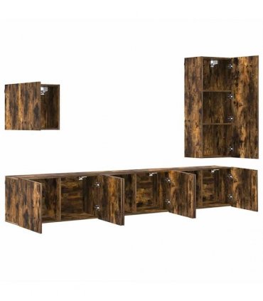 vidaXL 5 Piece TV Wall Units Smoked Oak Engineered Wood