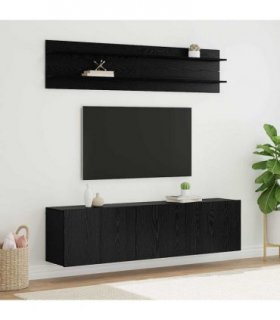 vidaXL TV Units Wall-mounted 6 pcs Black oak Engineered wood