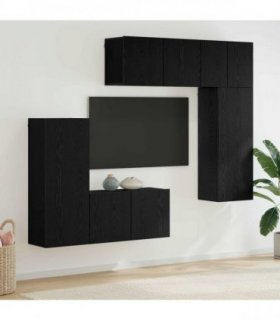 vidaXL TV Wall Unit Wall-mounted 5 pcs Black oak Engineered Wood — V0671980880
