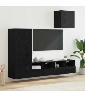 vidaXL TV Wall Units 4 pcs Black Oak Engineered Wood