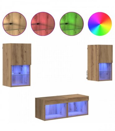 vidaXL TV Wall Cabinets Wall-mounted 4 pcs Artisan Oak Engineered Wood