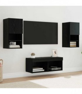 vidaXL TV Wall Cabinets Wall-mounted 4 pcs Black Oak Engineered Wood