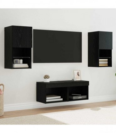 vidaXL TV Wall Cabinets Wall-mounted 4 pcs Black Oak Engineered Wood