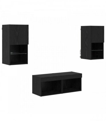 vidaXL TV Wall Cabinets Wall-mounted 4 pcs Black Oak Engineered Wood