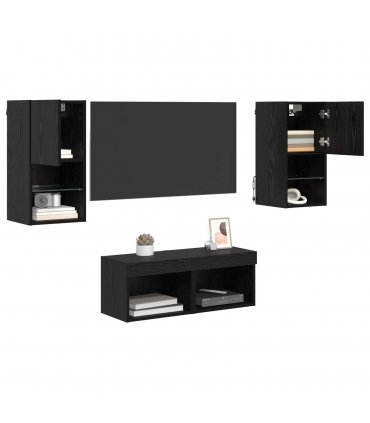vidaXL TV Wall Cabinets Wall-mounted 4 pcs Black Oak Engineered Wood