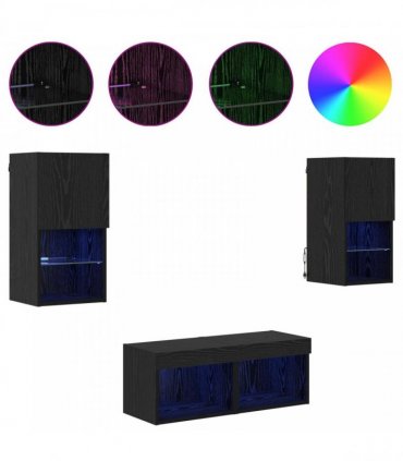 vidaXL TV Wall Cabinets Wall-mounted 4 pcs Black Oak Engineered Wood