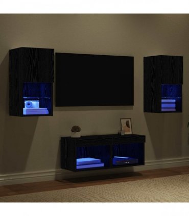 vidaXL TV Wall Cabinets Wall-mounted 4 pcs Black Oak Engineered Wood