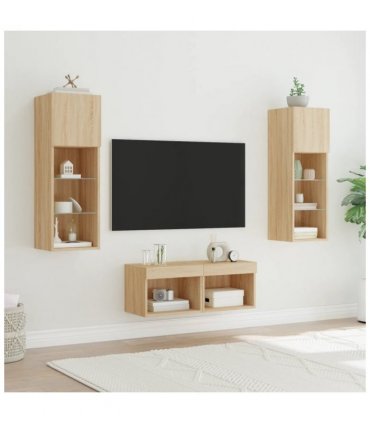 vidaXL 4 Piece TV Wall Cabinets with LED Lights Sonoma Oak — V0671980902