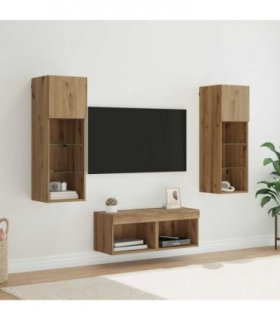 vidaXL TV Wall Cabinets Wall-mounted 4 pcs Black Oak Engineered Wood — Colour: Artisan oak