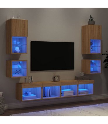 vidaXL 8 Piece TV Wall Units with LED Sonoma Oak Engineered Wood