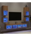 vidaXL 8 Piece TV Wall Units with LED Sonoma Oak Engineered Wood
