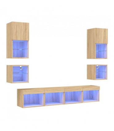 vidaXL 8 Piece TV Wall Units with LED Sonoma Oak Engineered Wood