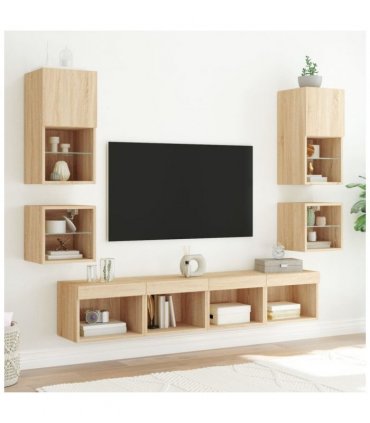 vidaXL 8 Piece TV Wall Units with LED Sonoma Oak Engineered Wood