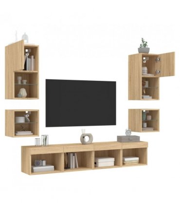 vidaXL 8 Piece TV Wall Units with LED Sonoma Oak Engineered Wood