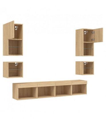 vidaXL 8 Piece TV Wall Units with LED Sonoma Oak Engineered Wood