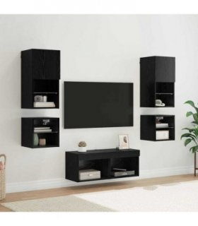 vidaXL TV Wall Units 8 pcs Black Oak Engineered Wood